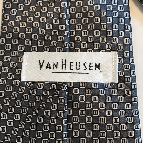 Van Heusen Grey Patterned 100% Silk Men's Tie - Picture 5 of 6